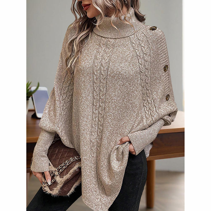 Women's Asymmetry Hem Turtleneck Sweater - Batwing Long Sleeve Casual Pullover For Fall Winter