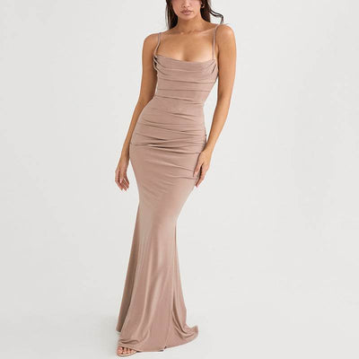 Elegant Backless Mermaid Wedding Dress in Soft Beige with a Figure-Flattering Fit