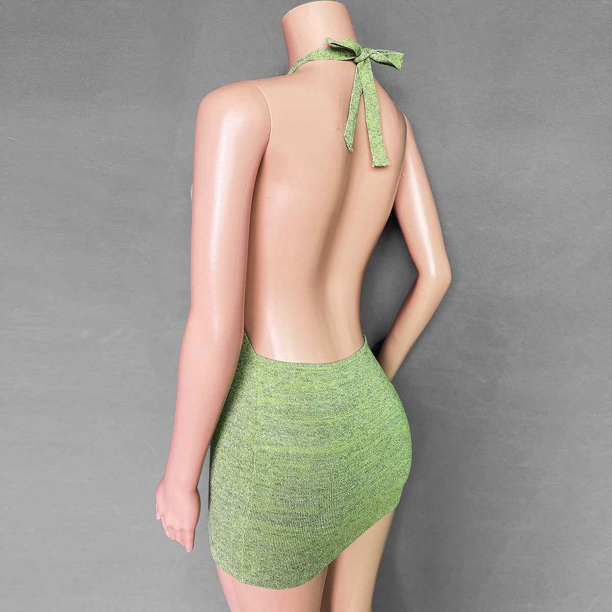 Green Backless Mini Dress with Halter Neck for a Chic Summer Look