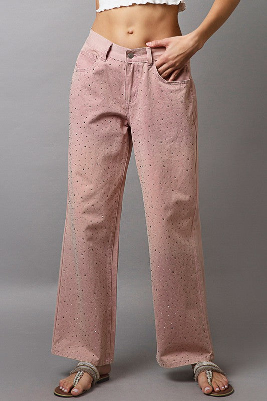 Dusty Pink Embellishments Gradient Wide Leg Pants