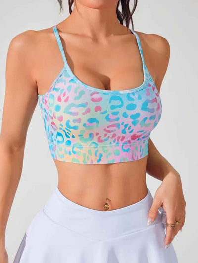 Floral Print Daily Sports Bra - Cross Thin-Strap