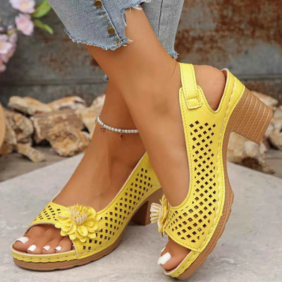 Floral Accent Block Heel Sandals