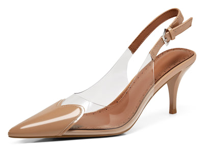 Women's Clear Slingback Kitten Heels - Heart Pointed Toe Party Pumps