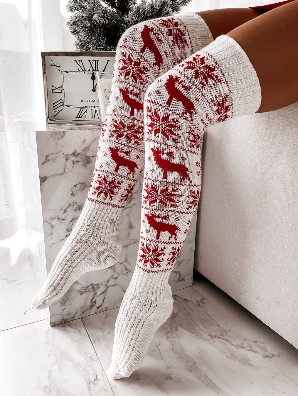 Christmas Knitted Cotton Woolen Stocking Over The Knee Long Socks