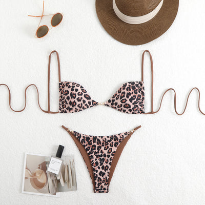 Multi-color Leopard Three-point Bikini Swimsuit Set