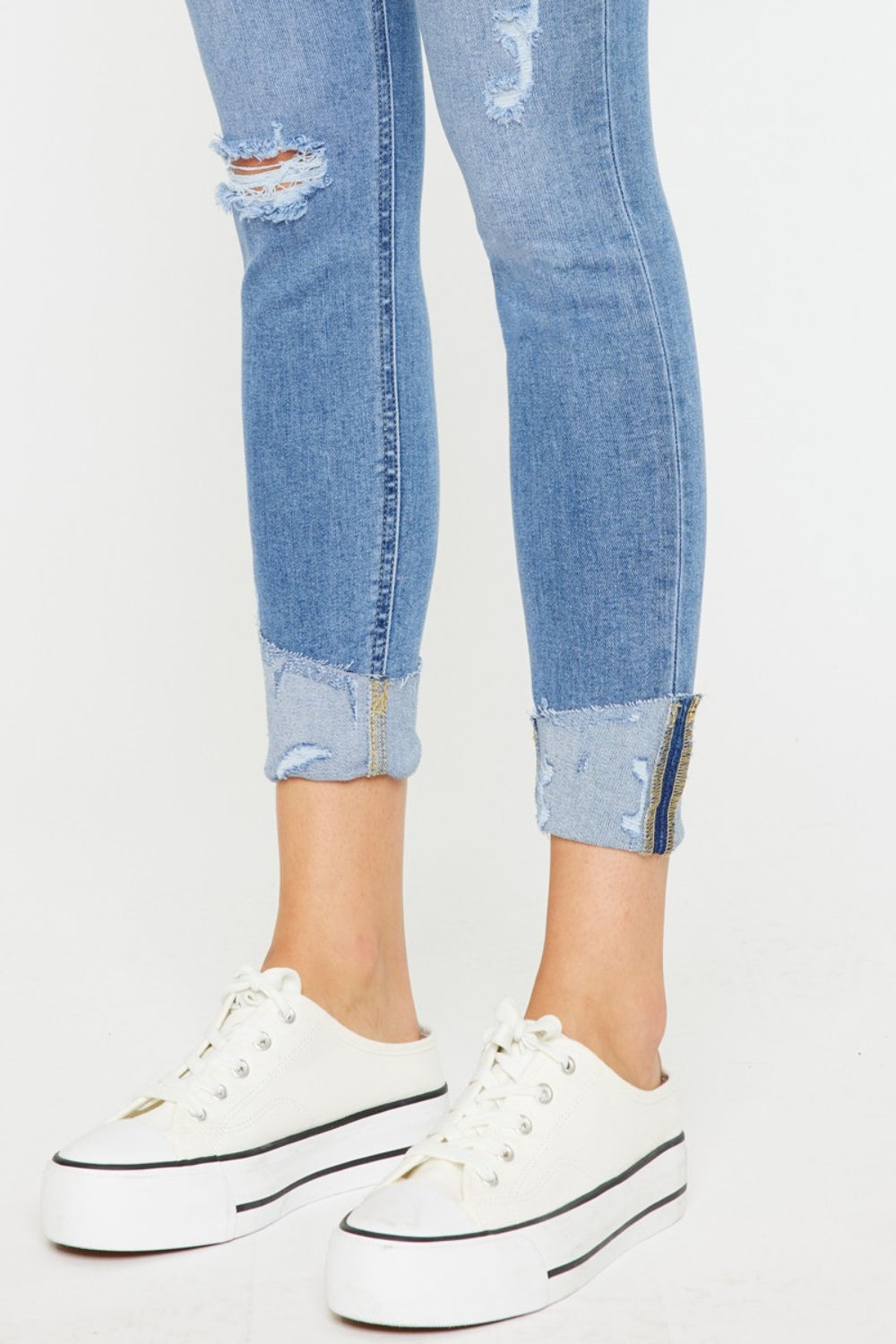 Light Blue Distressed Cat's Whiskers Button Fly Kancan Denim Jeans