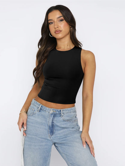 Round Neck Cropped Tank - Fashions Envy