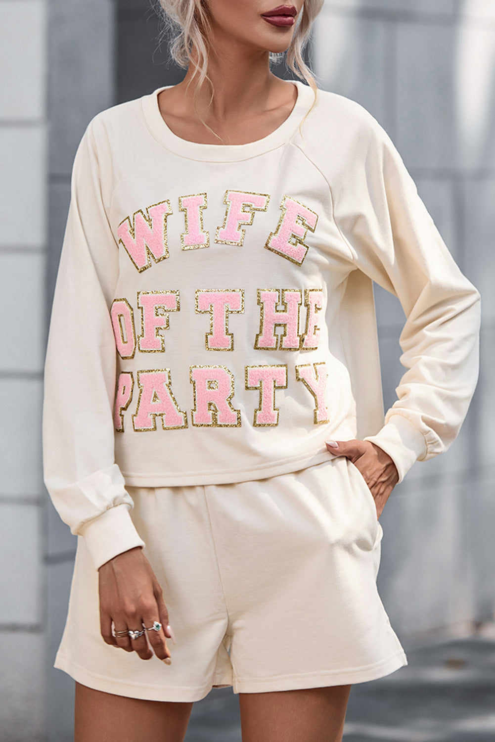 Round Neck "Wife of The Party" Top and Shorts Set