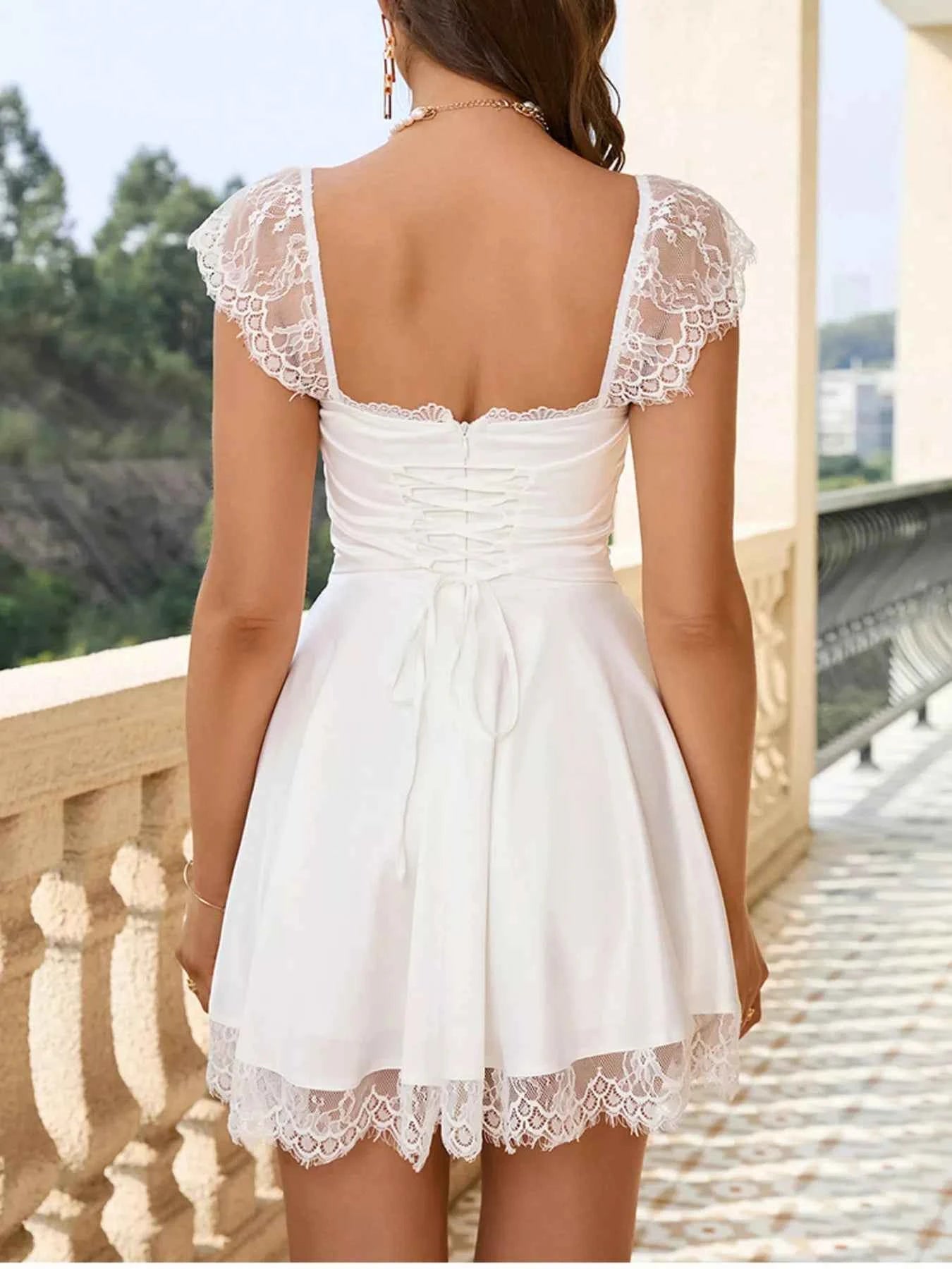 Lace Trim Square Neck Mini Dress