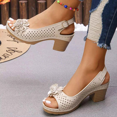 Floral Accent Block Heel Sandals