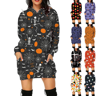 Halloween Hoodie - Long Sleeve Printed Sweater with Pockets