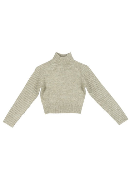 Crop Mock Neck Long Sleeve Sweater