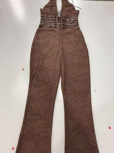 Lace Halter Jumpsuit - Deep V Wide Leg Style - Fashions Envy