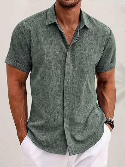 Men's Double Front Hemp Cardigan Short Sleeve High Quality Summer Shirt