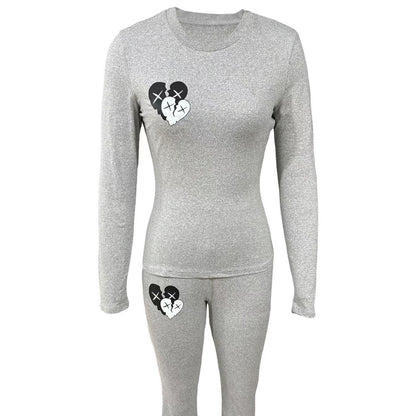 Heart Graphic Two-Piece Set - Matching Crop Top & Pants