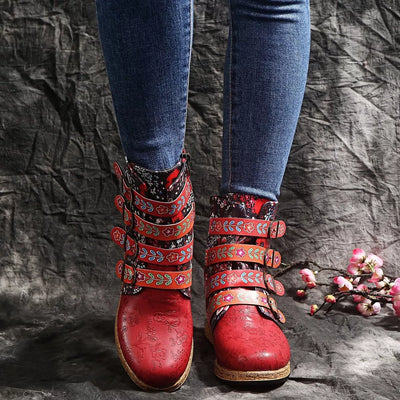 Embroidered Boots - Round Toe Flats - Fashions Envy