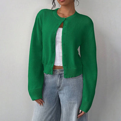 Women's Solid Color Button-Up Cardigan - Ribbed Detail Long Sleeve Knit Open Front Sweater Lightweight Spring&Fall Top - Fashions Envy