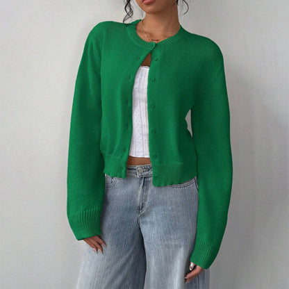 Women's Solid Color Button-Up Cardigan - Ribbed Detail Long Sleeve Knit Open Front Sweater Lightweight Spring&Fall Top - Fashions Envy