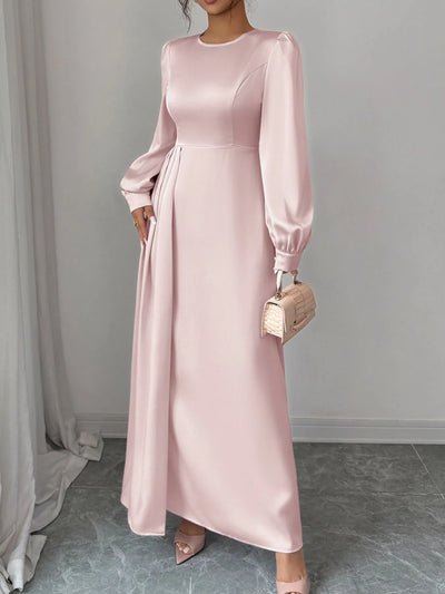 Blush Pink Satin Long Sleeve Maxi Dress - Fashions Envy