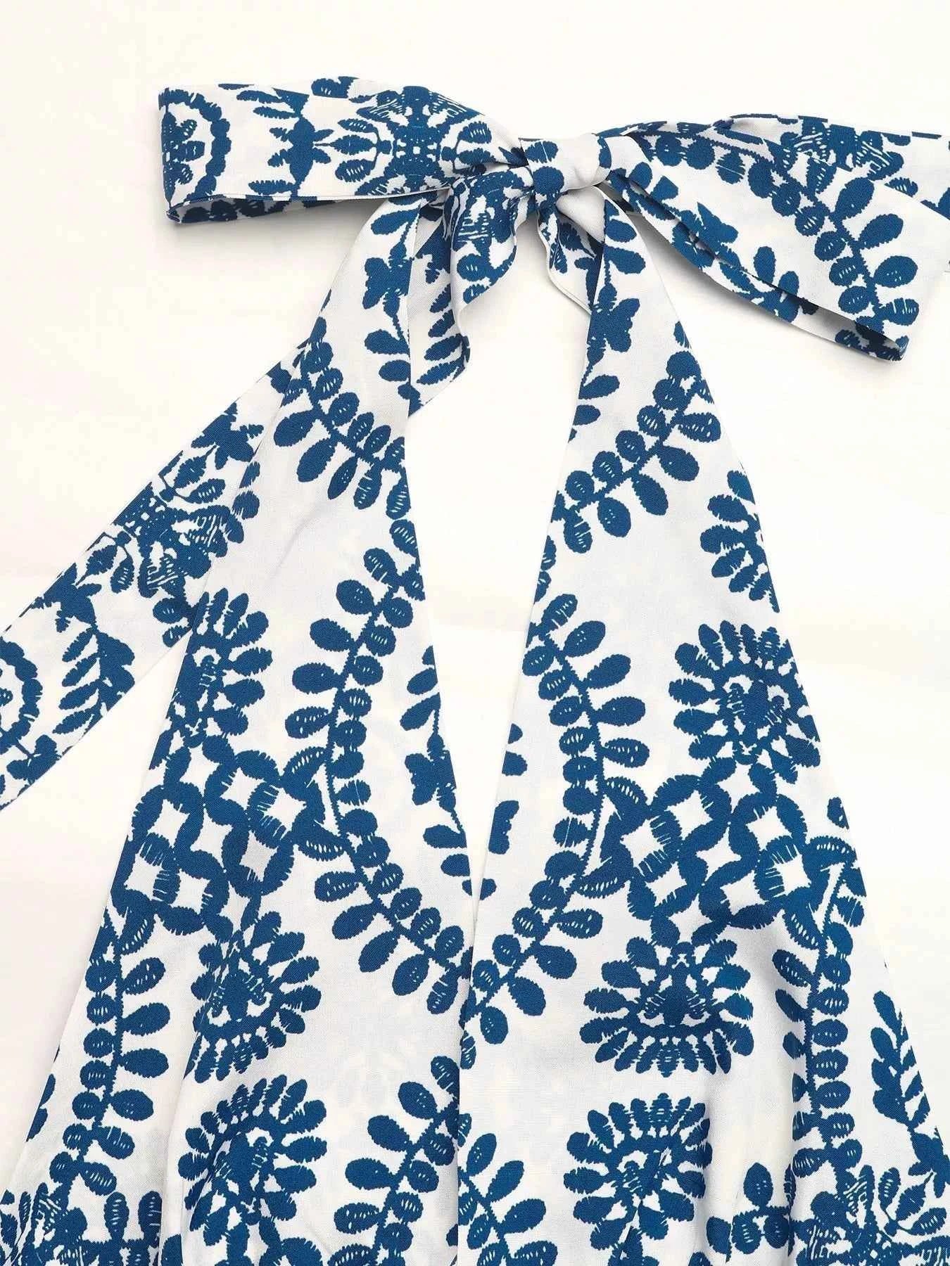 Floral Halter Maxi Dress - Tie Neck Blue Print