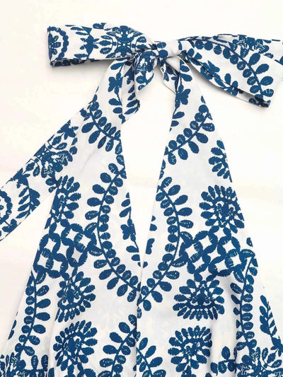 Floral Halter Maxi Dress - Tie Neck Blue Print