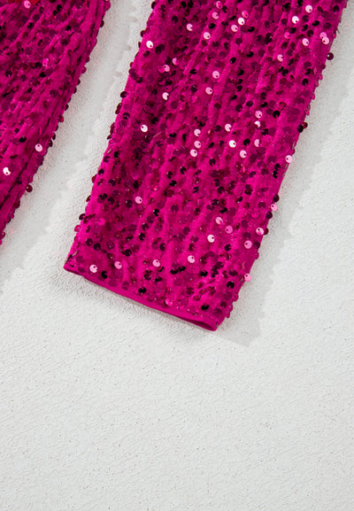 Deep Rose Sequin Surplice Long Sleeve Mini Dress