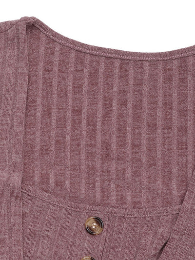 Square Neck Long Sleeve Top - Button Detail Style