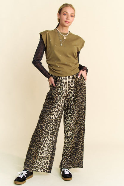 Leopard Wide Leg Casual Pants