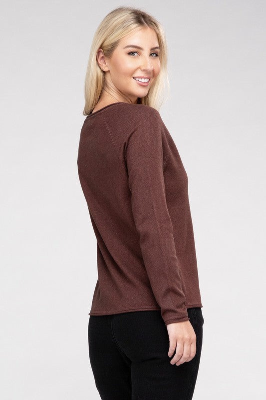 Long Sleeve Viscose Round Neck Basic Sweater