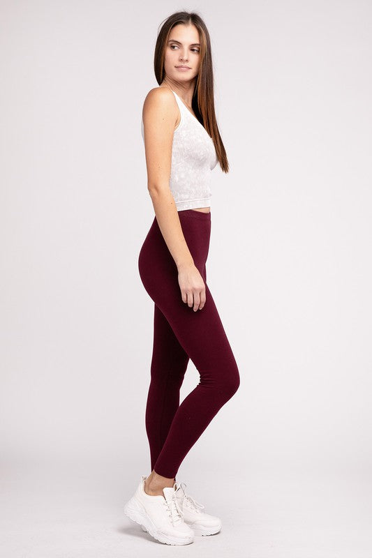 Premium Cotton Elastic Waist Fitted Full-Length Leggings