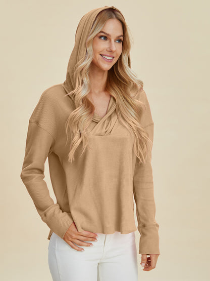 Double Take Full Size High-Low Dropped Shoulder Long Sleeve Hoodie - Fashions Envy