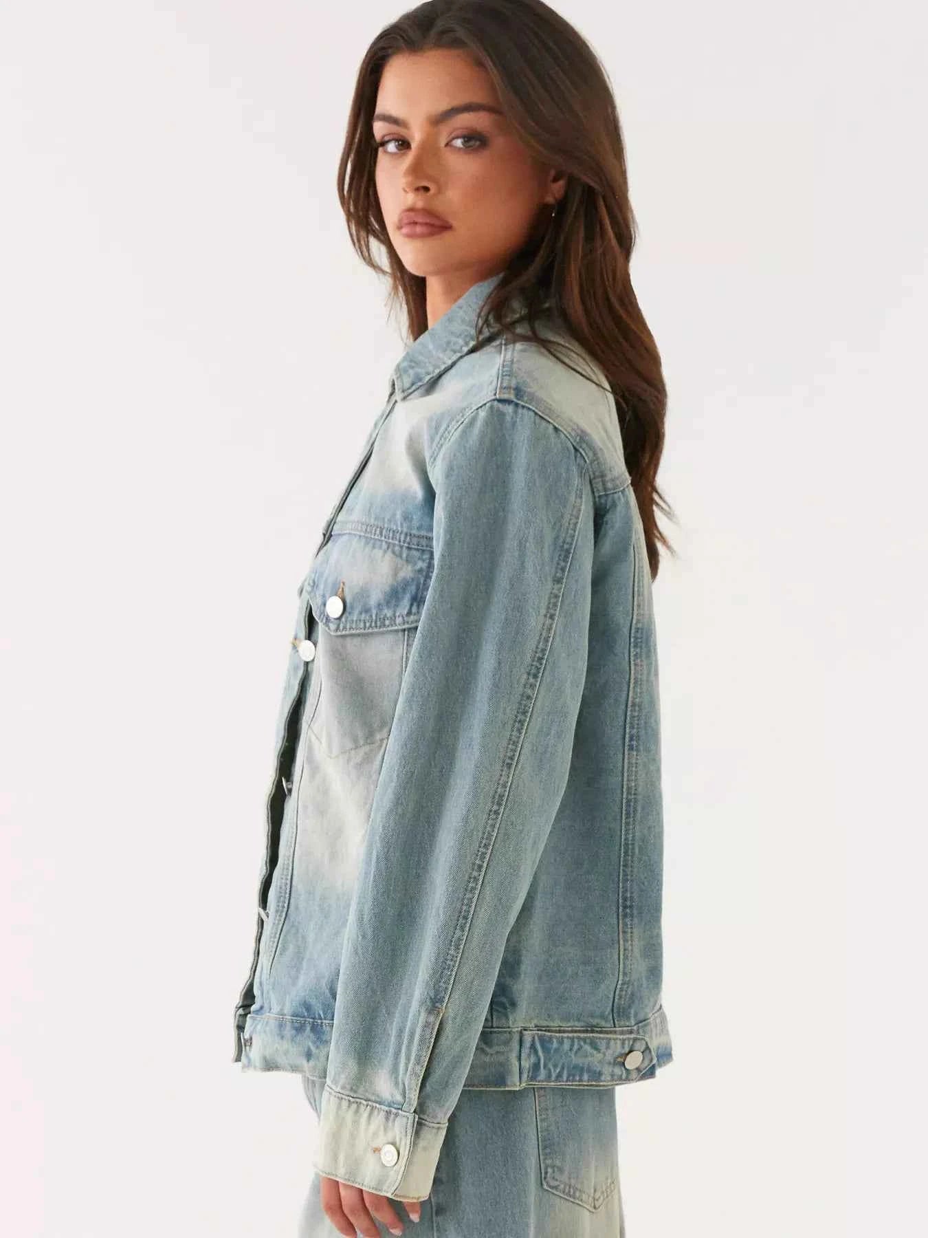 Button Up Denim Jacket and Jeans Set