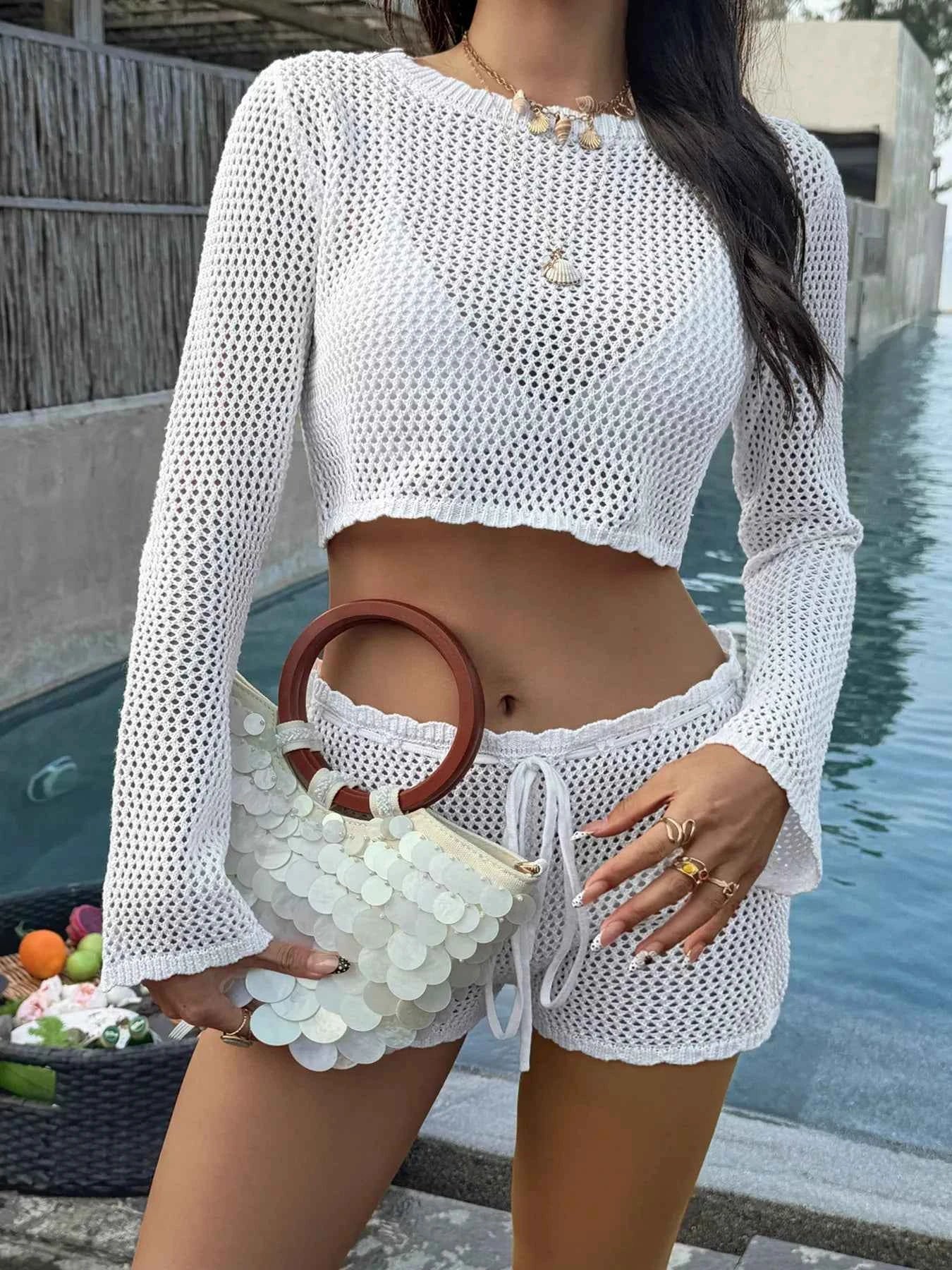 Crochet Knit Cover-Up and Skirt Set