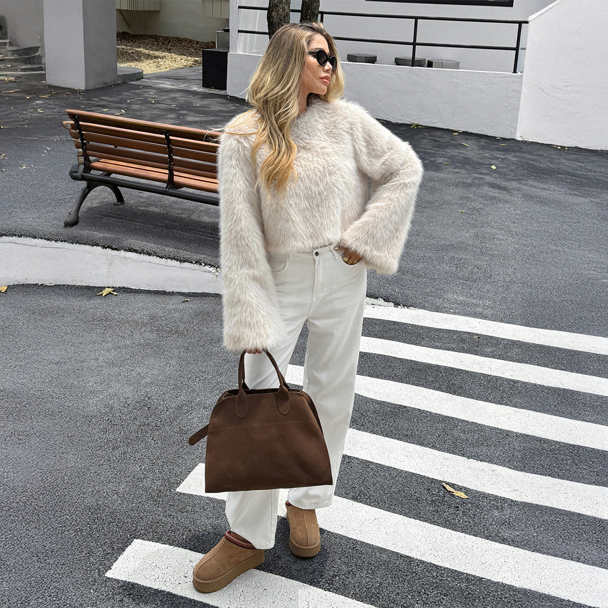 Fuzzy Faux Fur Jacket - Cropped Plush Coat