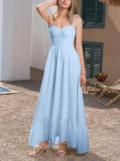 Sweetheart Neck Tie-Strap Ruffle Hem Maxi Dress