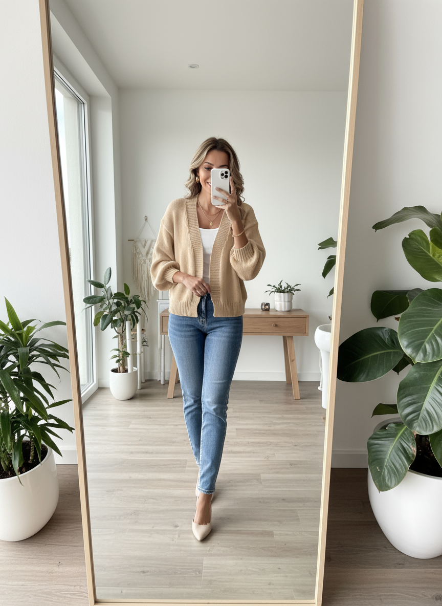 Beige cardigan lifestyle