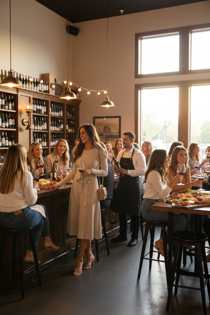 Beige Sweater Dress Wine Bar Scene