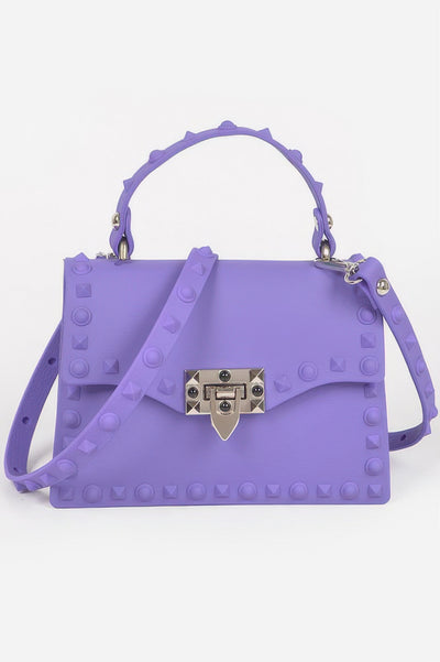 Lavender top handle Monotone Studded Clutch with detachable shoulder strap and silver lock