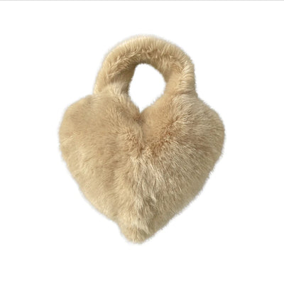 Trendsi beige faux fur Heart Messenger Bag in heart shape with plush handle for cozy everyday use
