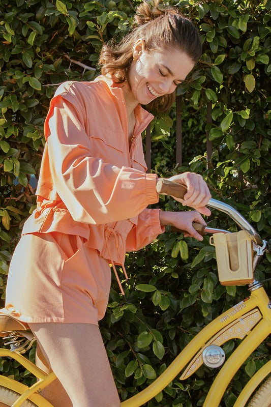 Crinkle Woven Sporty Cropped Jacket