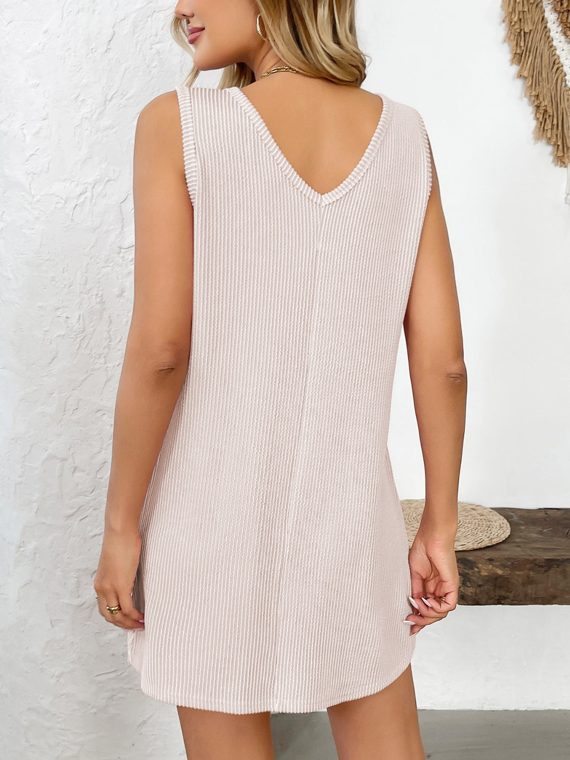 Texture Pocketed V-Neck Tank Mini Dress