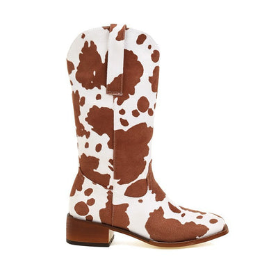 Moo-ving Style Boots - Vintage Cow Print Western