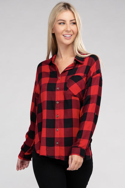 Classic Plaid Long Sleeve Casual Flannel Shirt