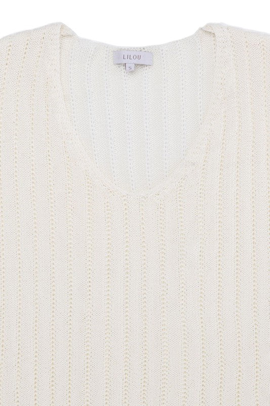 Ivory Variegated Ribbed V-Neck Sweater