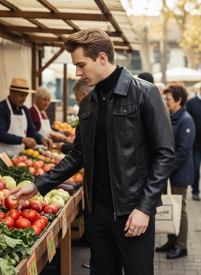 Black Faux Leather Jacket Lifestyle 1