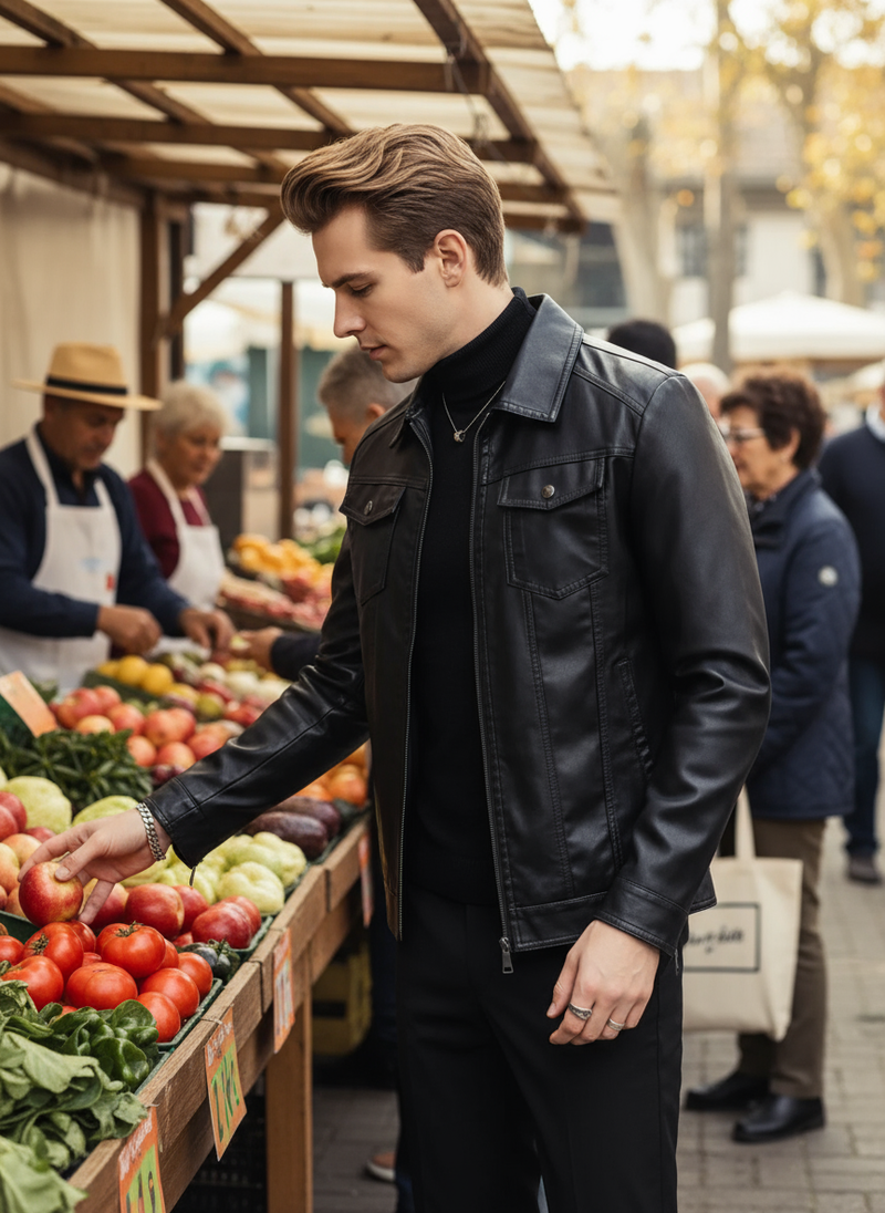 Black Faux Leather Jacket Lifestyle 1