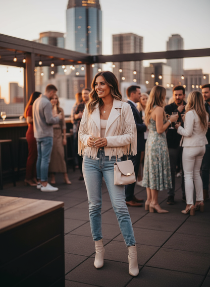 Black Fringe Jacket Rooftop
