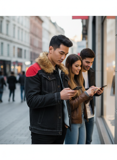 Black Hair Men's Yellow Denim Jacket Lifestyle Image
