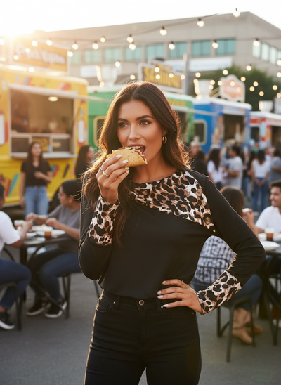 Black Leopard Print Blouse Food Trucks