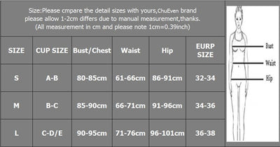Size chart for Trendsi apparel with bust, waist, hip measurements and cup sizes for Black One-Shoulder Cutout